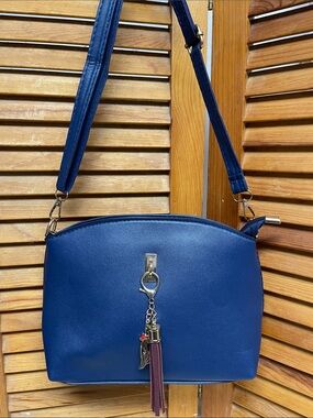 Women's Navy Vegan Crossbody Bag with Tassel Accent